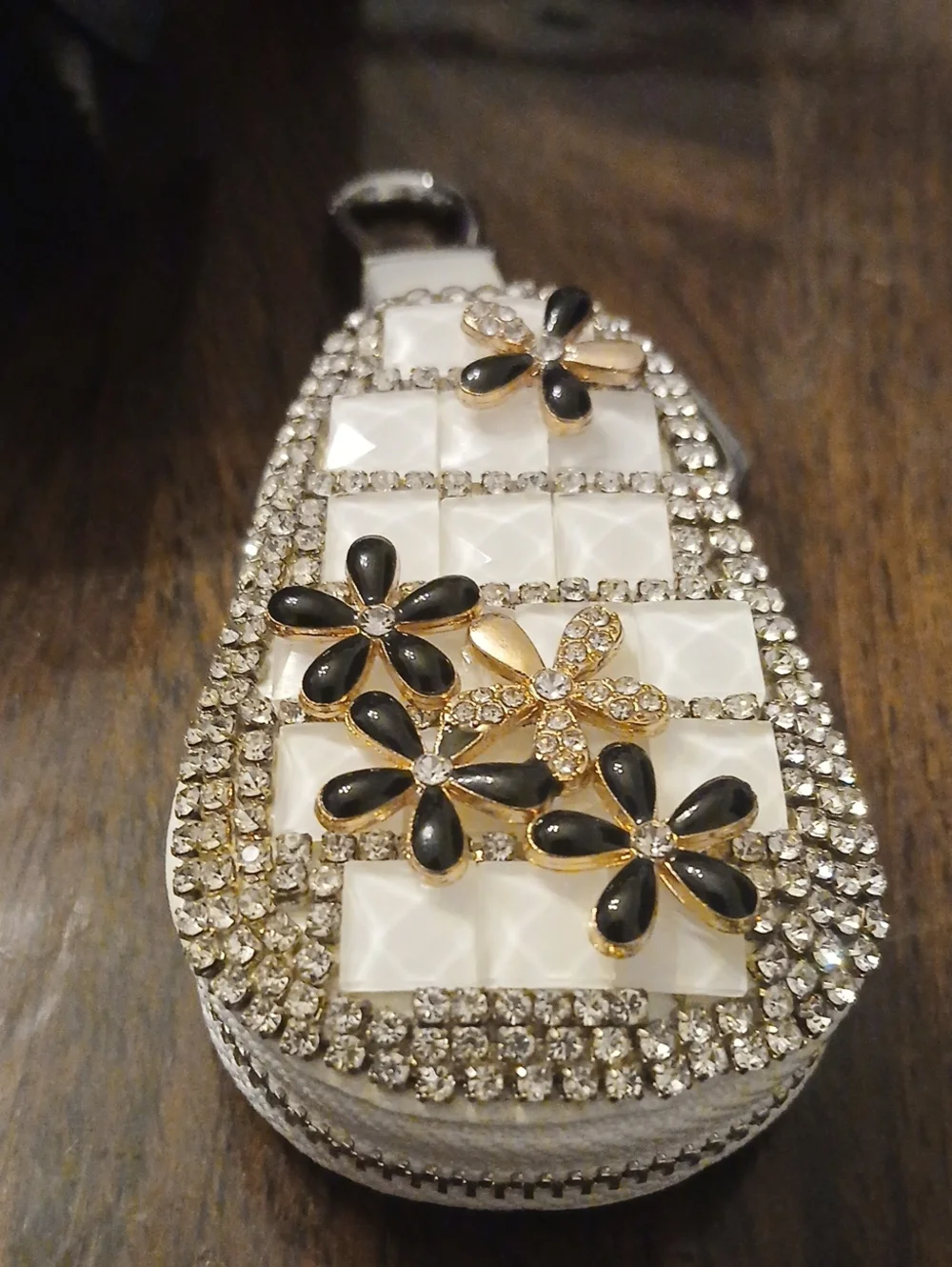 Embellished White & Black Floral Key Holder ,bag Charm